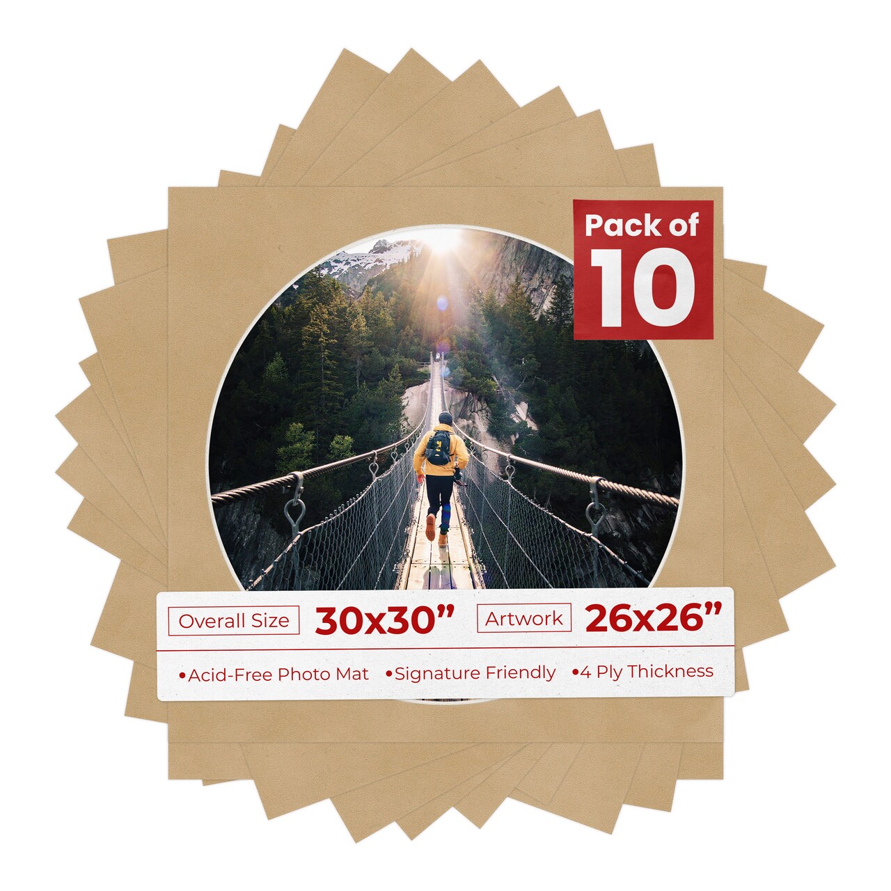 Beige Suede Mat Board for 30x30 Frames - Circle Opening for 26x26 Photos